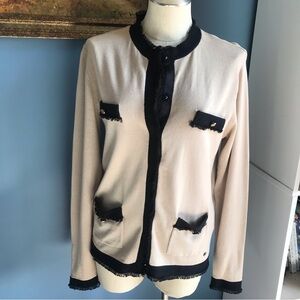 NWT Cracked wheat button down black and beige cardigan crew neck, neutral size S